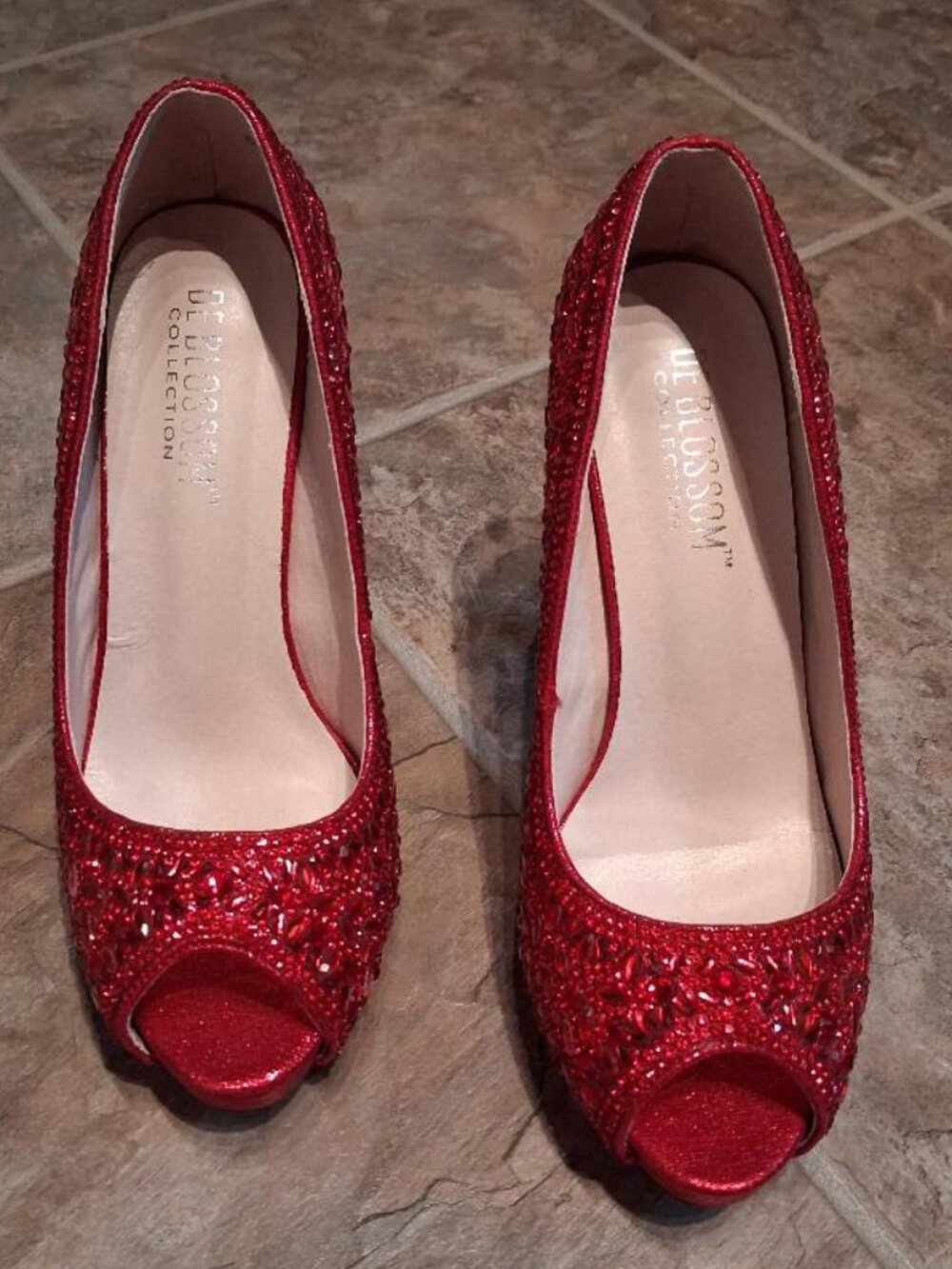 De Blossom Red Peep Toe Heels